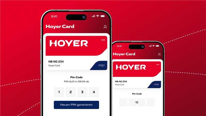 Zwei Smartphones mit Impressionen von der Dynamischen Pin der Hoyer App