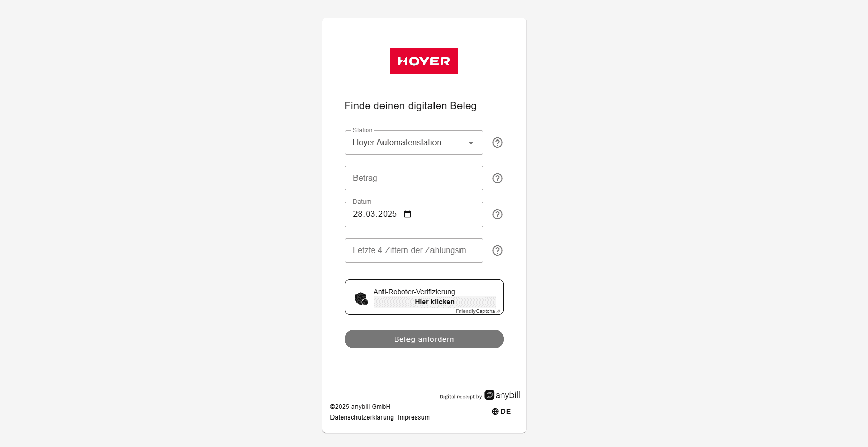 Screenshot von Hoyer anybill App Integration